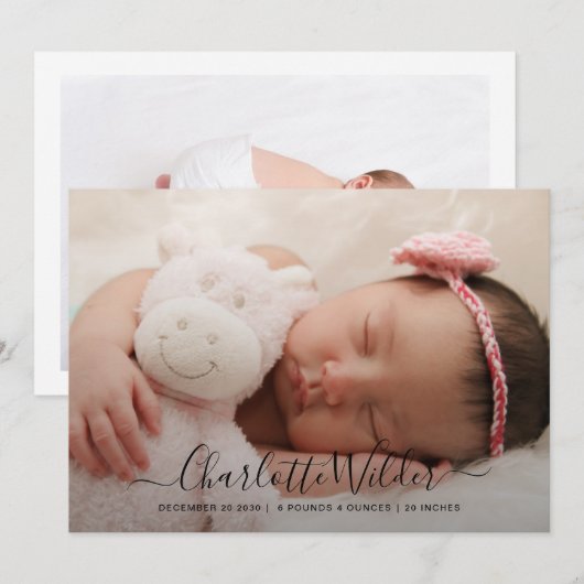 Pasgeboren Baby Foto geboortedatum bekendmaking pl (Voorkant / Achterkant)