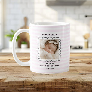 Pasgeboren Baby Foto Meisje Roze Gestreepte Koffiemok