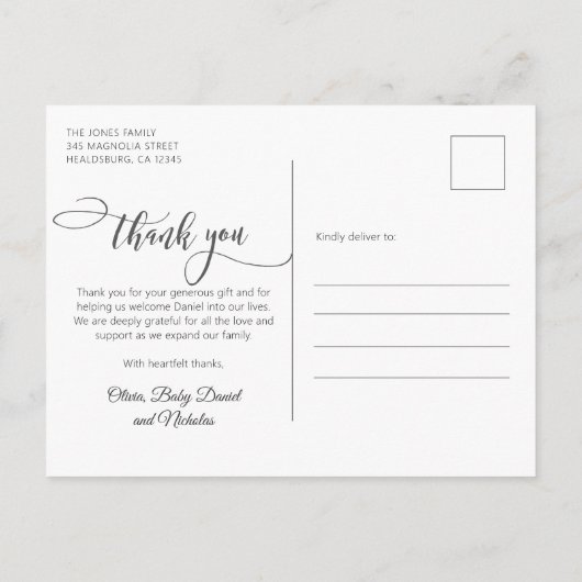 Pasgeboren Baby Foto Modern Script Collage Dank u Briefkaart (Achterkant)