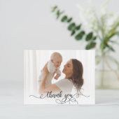 Pasgeboren Baby Foto Moderne Calligrafie Bedankt  Briefkaart (Staand voorkant)