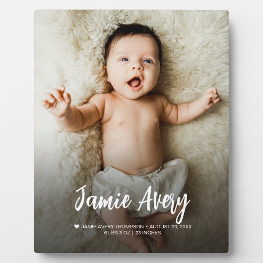 Pasgeboren Baby foto naam Script geboorte statisti Fotoplaat (Voorkant)