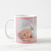 Pasgeboren Baby Foto Typografie Roze Koffiemok (Links)