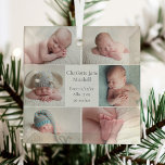 Pasgeboren Baby Fotocollage Keepsake Christmas Glas Ornament<br><div class="desc">Deze prachtige pasgeboren baby-fotocollage kerstversiering heeft een stijlvolle lay-out van 6 baby-foto's op een witte achtergrond met hun geboorteaankondigingsgegevens onder hun naam in een prachtig grijs script. Een prachtig aandenken vakantie cadeau voor grootouders en andere familieleden.</div>