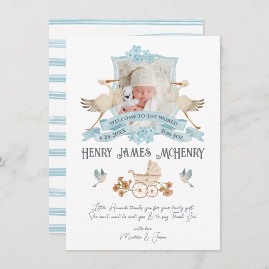 Pasgeboren Baby Geboorte Aankondiging Foto Crest S (Voorkant / Achterkant)