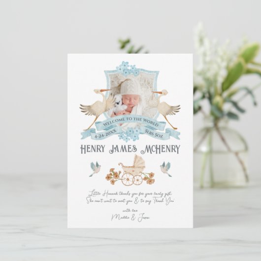 Pasgeboren Baby Geboorte Aankondiging Foto Crest S (Staand voorkant)