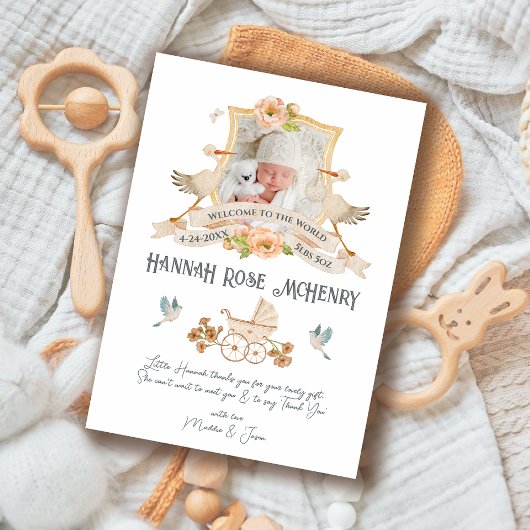 Pasgeboren Baby Geboorte Aankondiging Foto Crest S