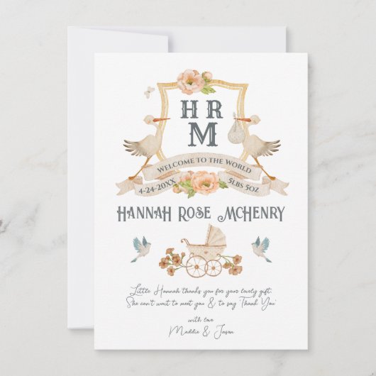 Pasgeboren Baby Geboorte Aankondiging Monogram Sto (Voorkant)