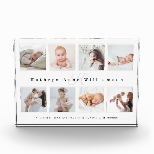 Pasgeboren Baby geboorte Stats Foto Collage & Mono (Voorkant)