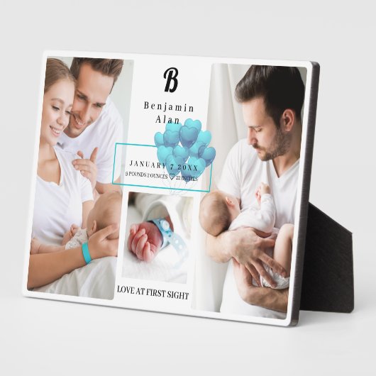 Pasgeboren Baby geboorte Stats Foto Collage Monogr Fotoplaat (Zijkant)