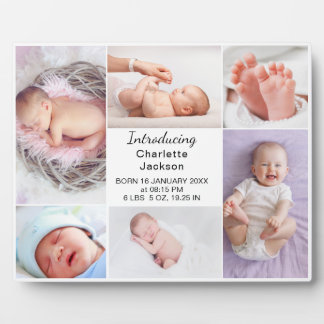 Pasgeboren Baby Geboorte Stats & Foto Collage Plaq Fotoplaat