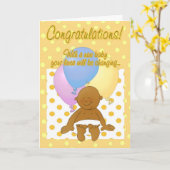 Pasgeboren baby gefeliciteerd cartoon wenskaart kaart (Gele Bloem)