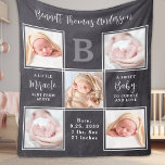 Pasgeboren Baby gepersonaliseerd gedicht 5 Foto co Fleece Deken<br><div class="desc">Viel je nieuwe baby om met deze bijtende schouderplaat, een leuke moderne en unieke fotocollage babydeken. Pas met 5 van uw foto's aan, en personaliseer met monogram initiaal, naam, geboortestaten. Inspirerend citaat: "Een klein wonder van bovenaf, een zoete Baby om te knuffelen en liefde". COPYRIGHT © 2020 Judy Burrows, Black...</div>