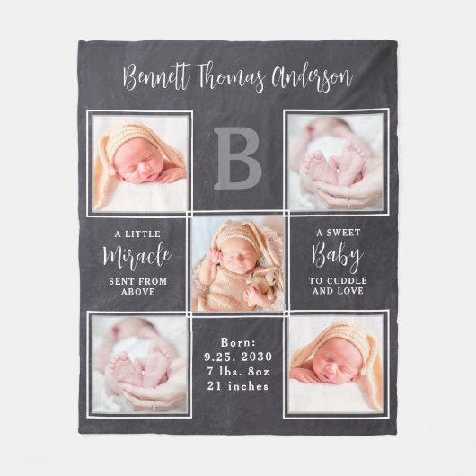 Pasgeboren Baby gepersonaliseerd gedicht 5 Foto co Fleece Deken (Voorkant)