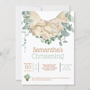 Pasgeboren baby in handen boho eucalyptus groen in kaart
