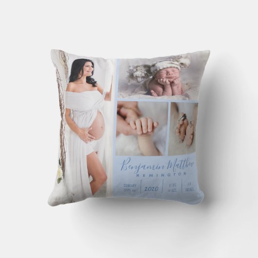 Pasgeboren baby jongen blauw foto aandenken kussen (Achterkant)