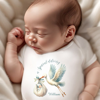 Pasgeboren Baby Jongen Naam Blauwe Ooievaar Leveri Romper