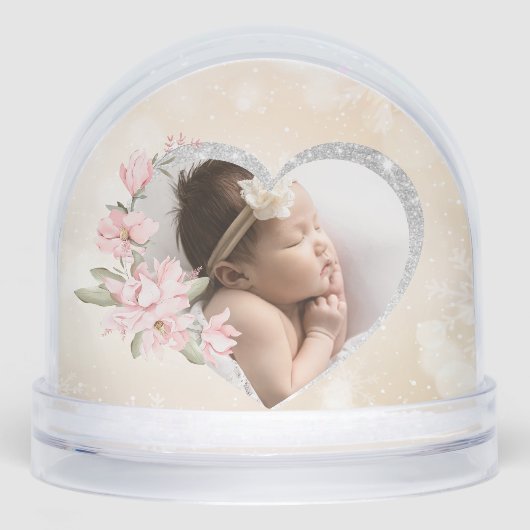 Pasgeboren Baby Meisje Custom 2Photo Welkom Script Sneeuwbol (Voorkant)