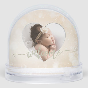 Pasgeboren Baby Meisje Custom 2Photo Welkom Script Sneeuwbol
