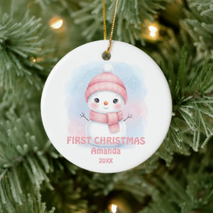 Pasgeboren Baby Meisje Eerste Kerstmis Sneeuwman F Keramisch Ornament