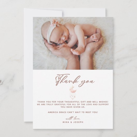 Pasgeboren baby meisje foto dank u aankondiging (Achterkant)