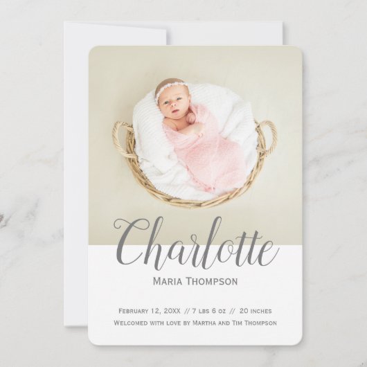 Pasgeboren Baby Meisje Foto Naam Script Overlay Aankondiging (Voorkant)