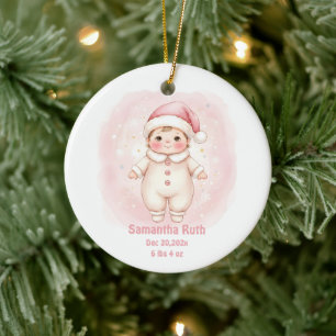Pasgeboren Baby Meisje Geboorte Stats Kerstman Fot Keramisch Ornament