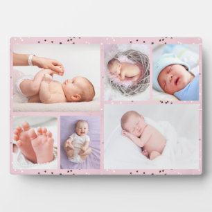 Pasgeboren baby meisje Gepersonaliseerd 6 Foto roz Fotoplaat