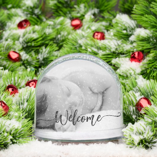 Pasgeboren baby meisje keepsake -2photo welkomstsc sneeuwbol (Kerstmis)