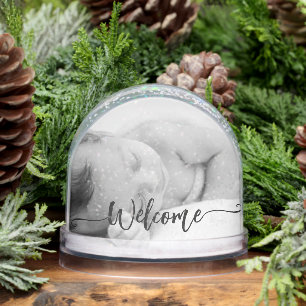 Pasgeboren baby meisje keepsake -2photo welkomstsc sneeuwbol