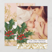 Pasgeboren Baby Meisje Kerstmis Gouden Glitter Fot Feestdagenkaart (Voorkant / Achterkant)