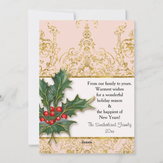 Pasgeboren Baby Meisje Kerstmis Gouden Glitter Fot Feestdagenkaart (Achterkant)