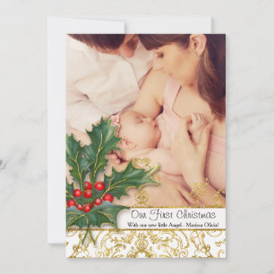 Pasgeboren Baby Meisje Kerstmis Gouden Glitter Fot Feestdagenkaart