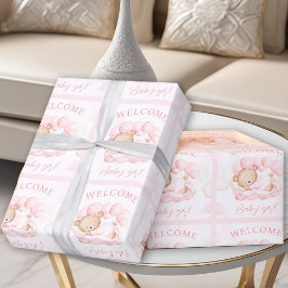 Pasgeboren Baby Meisje Naam Roze Beer Cadeaupapier