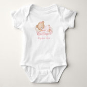 Pasgeboren Baby Meisje Naam Roze Beer Romper (Voorkant)