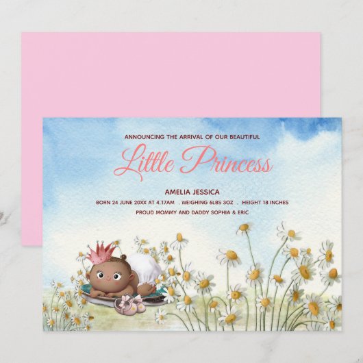 Pasgeboren baby meisje prinses kroon aankondiging  (Voorkant / Achterkant)