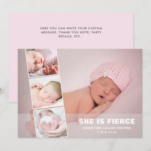 Pasgeboren baby meisje Roze foto geboorteaankondig Feestdagenkaart (Voorkant / Achterkant)
