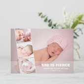 Pasgeboren baby meisje Roze foto geboorteaankondig Feestdagenkaart (Staand voorkant)