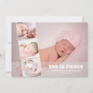 Pasgeboren baby meisje Roze foto geboorteaankondig Feestdagenkaart