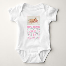 Pasgeboren Baby Meisje Roze Grijs Geboortestatisti Romper