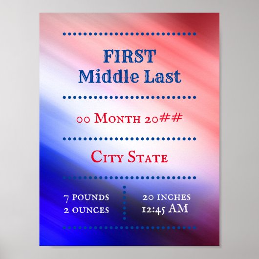 pasgeboren baby rood wit blauw poster (Voorkant)