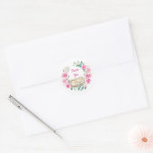 Pasgeboren baby roze rozenkrans dank u ronde sticker (Envelop)