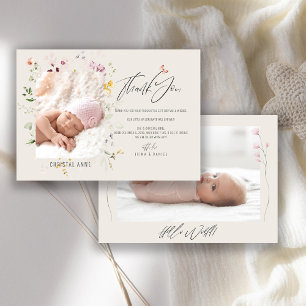 Pasgeboren Baby Shower Meisje Bedankt Foto Geboort Aankondiging