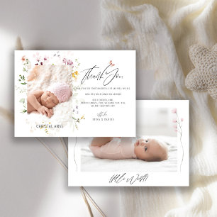 Pasgeboren Baby shower Meisje Dank u Foto Geboorte Aankondiging