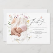 Pasgeboren Baby shower Meisje Dank u Foto Geboorte Aankondiging (Voorkant)