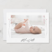 Pasgeboren Baby shower Meisje Dank u Foto Geboorte Aankondiging (Achterkant)