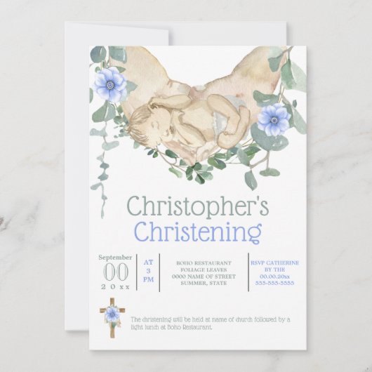 Pasgeboren baby slaapt in handen eucalyptus kaart (Voorkant)