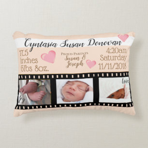 Pasgeboren Baby Statistieken Drie Foto Filmrol Cus Accent Kussen