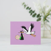 Pasgeboren Baby & Stork Briefkaart (Staand voorkant)