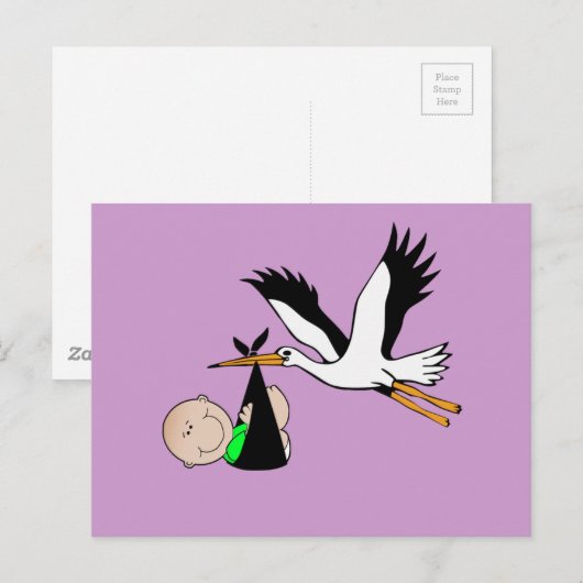 Pasgeboren Baby & Stork Briefkaart (Voorkant / Achterkant)