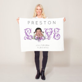 Pasgeboren baby van kleur LOVE Paarse bloemen Fleece Deken